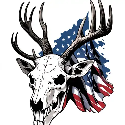 deer skull and American flag wrapped tattoo design idea
