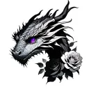 dragon with purple eyes and roses tattoo design idea