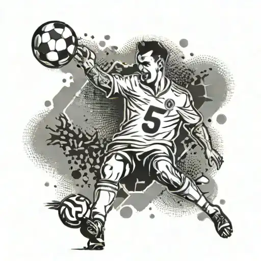 A tattoo design of a soccer player kicking a ball with the number 5 on their jersey, capturing your passion for football tattoo design idea