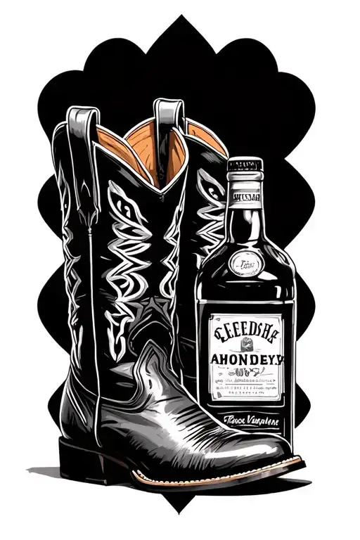cowboy boots and whiskey bottle tattoo design idea