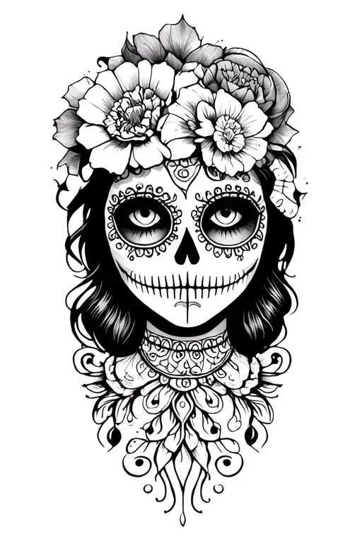 day of the dead girl face tattoo design idea