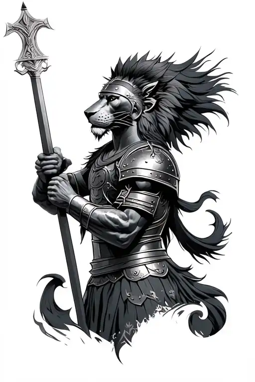 gladiator with lion armour  tattoo design idea