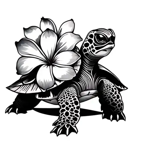 tribal turtle with plumeria flower designed into the shell  tattoo design idea