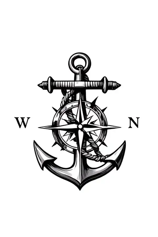 boat anchor compass rope shark  tattoo design idea