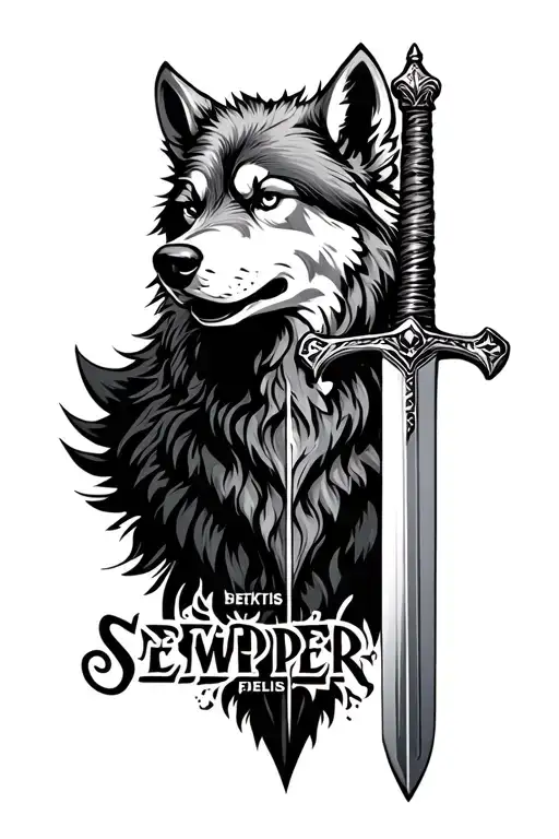 "Semper fidelis" dacian wolf with sword tattoo design idea