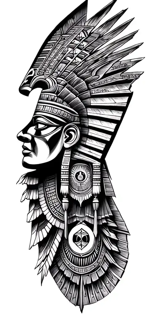 A Fusion Of Egyptian Symbolism, Featuring mayan God and All Seeing Eye and lightning bolt tattoo design idea