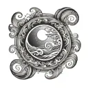 sun moon and waves, circular form, emphasis on moon  tattoo design idea