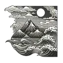 ocean waves and mountains tattoo design idea