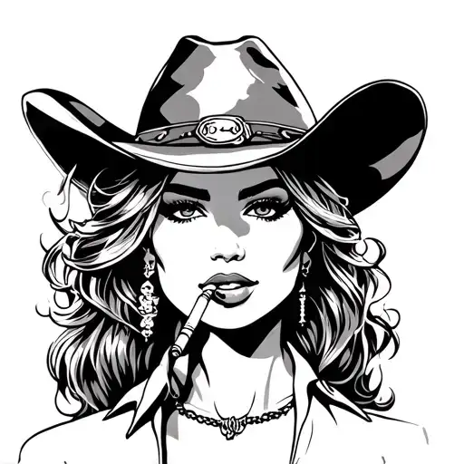 Western Cowgirl smoking cigarette tattoo design idea