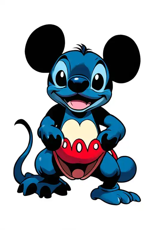 leg sleeve with Disney characters Stitch, Micky mouse, Donald Duck, Goofy, Mushu, Ray, Louis separate  tattoo design idea