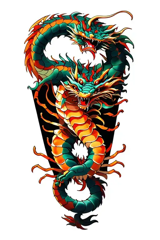 dragon fighting scorpion intertwined tattoo design idea