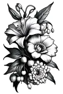 Gladiolus, lily of the valley and chrysanthemum intertwined  birth flower tattoo tattoo design idea