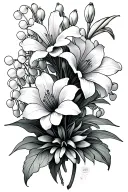 Gladiolus, lily of the valley and chrysanthemum intertwined  birth flower tattoo tattoo design idea
