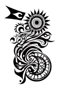 filipino tribal pattern incorporating elements and include philippine flag and sagittarius sign, also include sun and 3  tattoo design idea