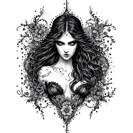 Lilith surrounded tattoo design idea