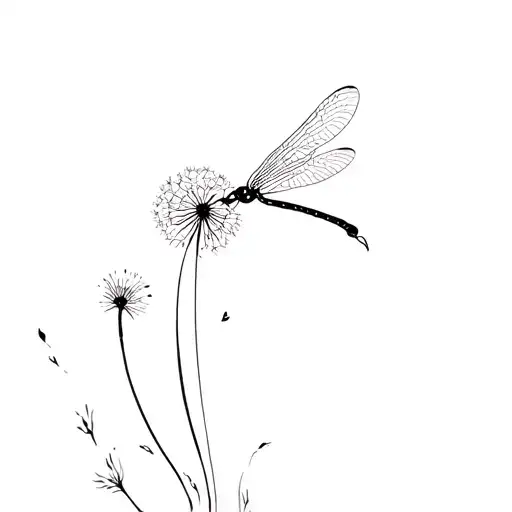 dragonfly, dandelion blowing tattoo design idea
