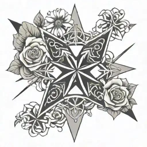 shuriken surrounded by roses tattoo design idea