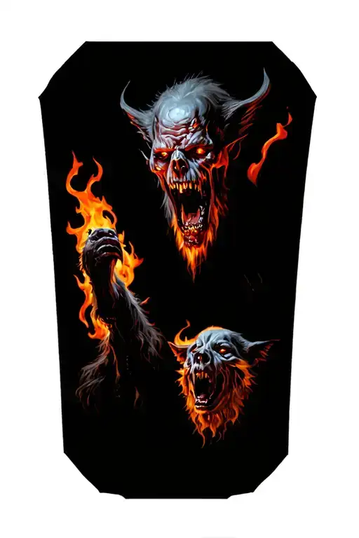 HAdes + cerberus + hell + zombie + flames tattoo design idea