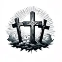 three crosses with clouds and sun rays coming tattoo design idea