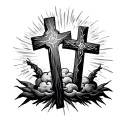 three crosses with clouds and sun rays coming tattoo design idea