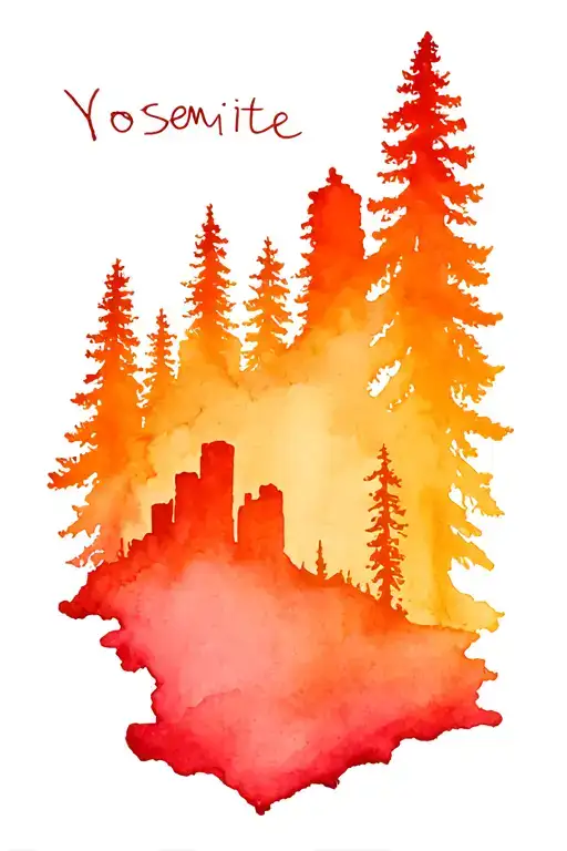 yosemite skyline in shape of pine tree tattoo design idea