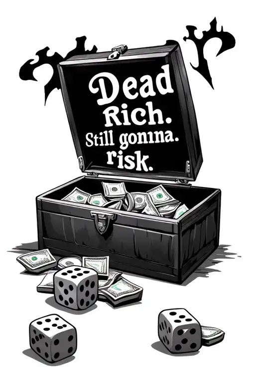 "Dead rich.  Still gonna risk  " money vault with dice intertwined tattoo design idea