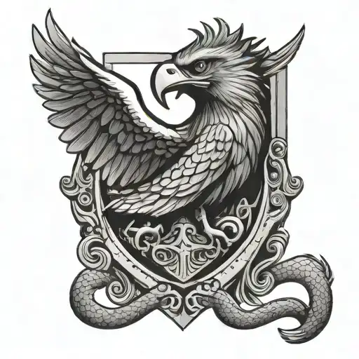 Medieval Shield with eagle and snake coiled tattoo design idea