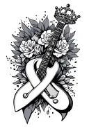 guitar breast cancer ribbon and feminine crown  tattoo design idea