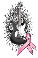 guitar breast cancer ribbon and feminine crown  tattoo design idea