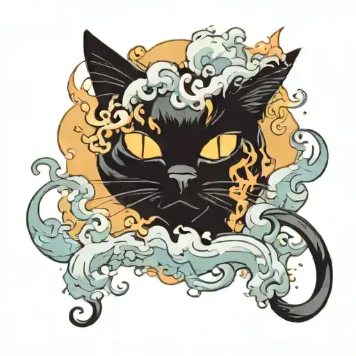 black cat with smoke coming tattoo design idea