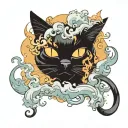 black cat with smoke coming tattoo design idea