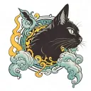 black cat with smoke coming tattoo design idea
