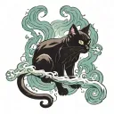 black cat with smoke coming tattoo design idea