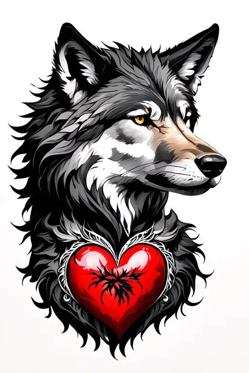 wolf & lion & heart tattoo design idea
