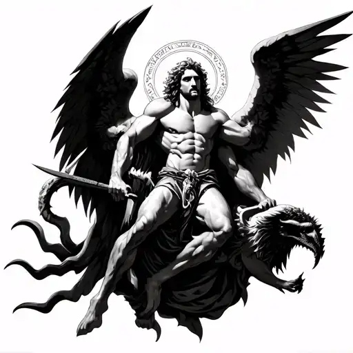 saint michael killing lucifer tattoo design idea