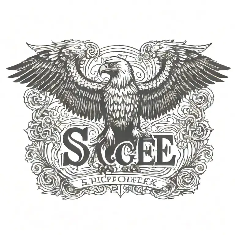 eagle perched letters "S C P E' inside tattoo design idea