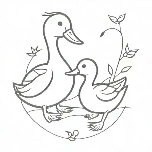 mother goose and duckling holding hands tattoo design idea