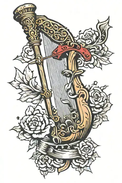 harp bow and arrow tattoo design idea