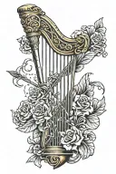 harp bow and arrow tattoo design idea