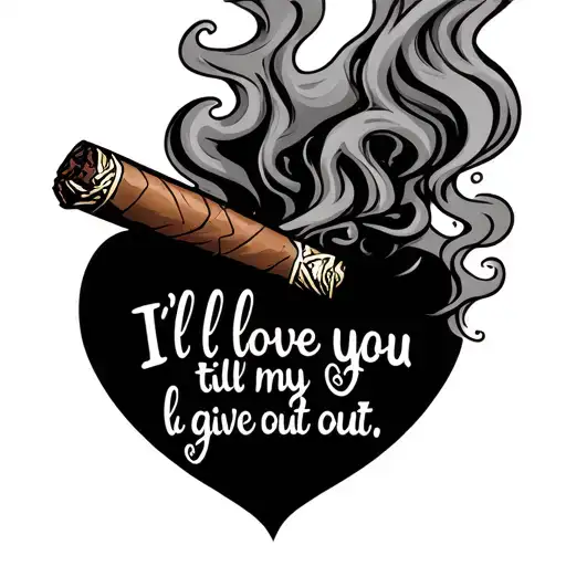 cigar with smoke, with words in smoke saying "I'll love you til my lungs give out" tattoo design idea