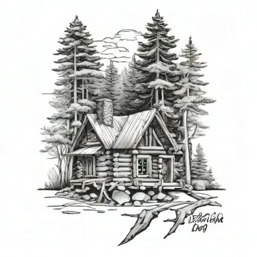 log cabin in american national park hybrid theory tattoo design idea