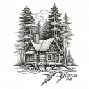 log cabin in american national park hybrid theory tattoo design idea