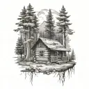 log cabin in american national park hybrid theory tattoo design idea