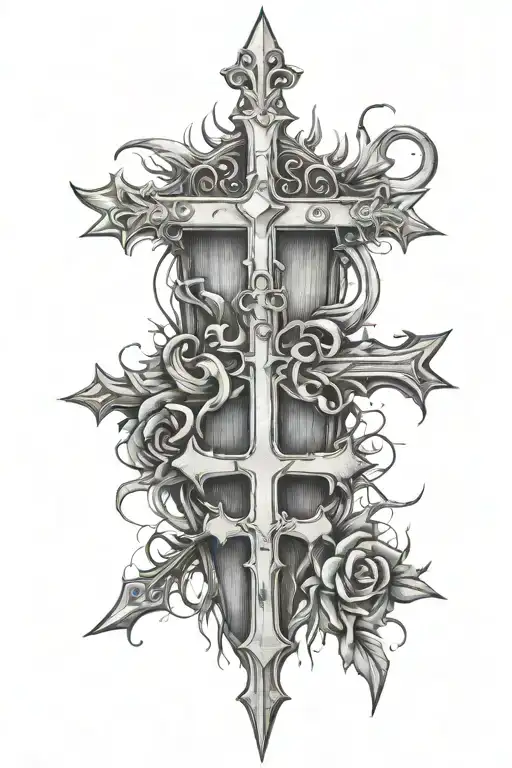 crosses and thorn crown tattoo design idea