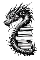 Sleeping dragon tower of books forming tattoo design idea