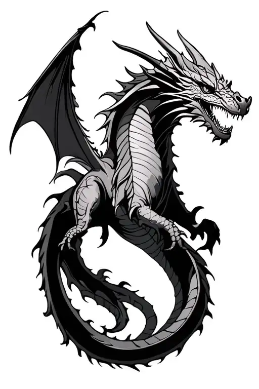 Medieval Dragon flying tattoo design idea