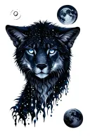 Night, the beginning of a new path, animal, the light of the moon, bright eyes, willpower and spirit tattoo design idea