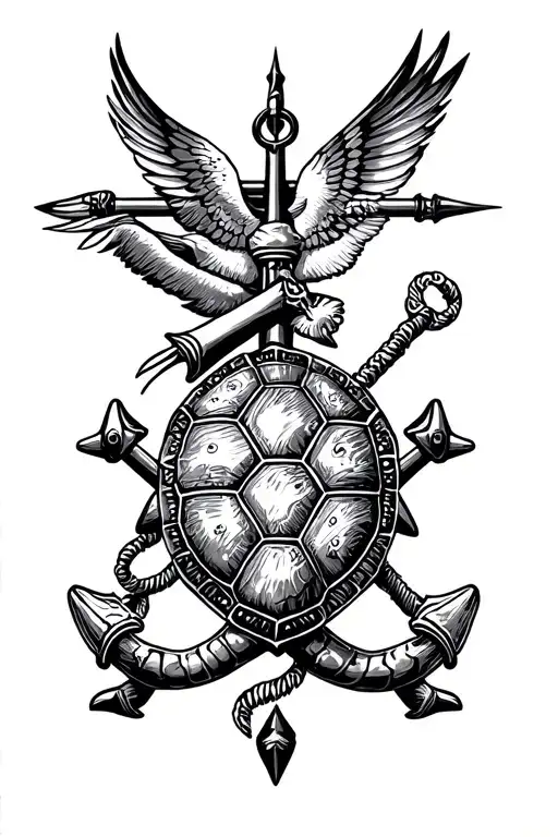 Nautical Star, Swallow X6, Anchor, Hula Girl, Shellback Turtle, Crossed Cannons, King Neptune tattoo design idea