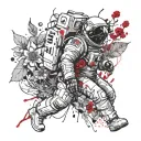 Spaceman and astronaut drawing flowers tattoo design idea
