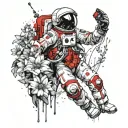 Spaceman and astronaut drawing flowers tattoo design idea
